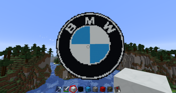 The BMW logo looms over the spawn point of Bimmercraft.